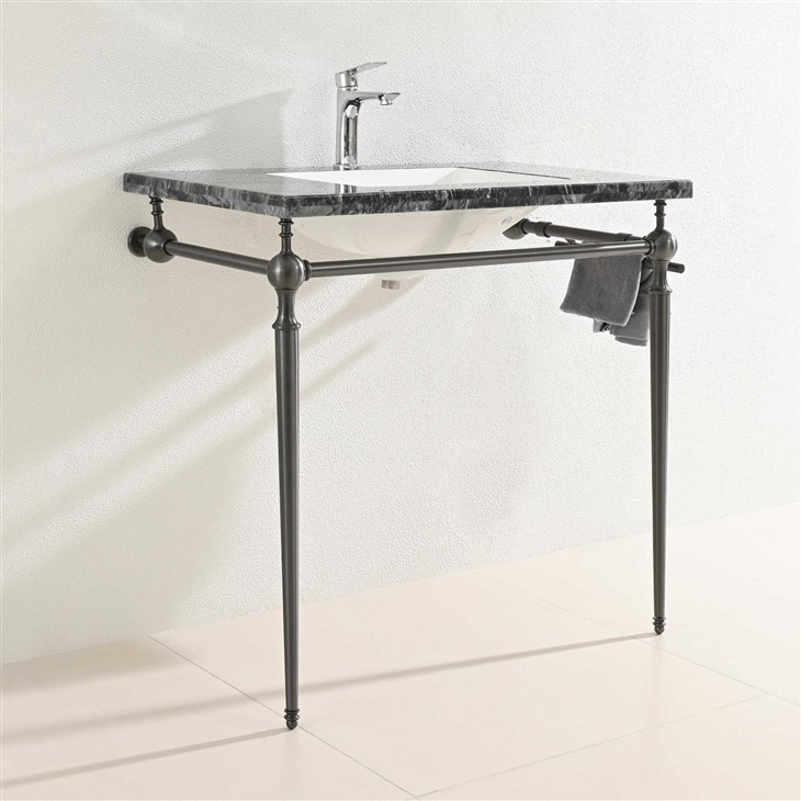 Natural Marble Victoria Grey Metal Frame Bathroom Vanity